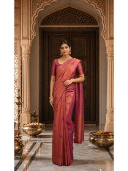 AMRUTKALA SAREES - Red Designer Banarasi Silk Kanjivaram Solid Saree with Unstitched Blouse