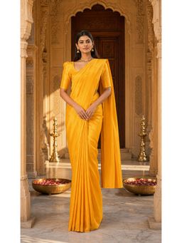 AMRUTKALA SAREES - Yellow Designer Banarasi Silk Kanjivaram Solid Saree with Unstitched Blouse