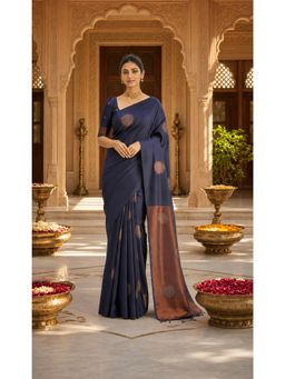 AMRUTKALA SAREES - Blue Designer Banarasi Silk Kanjivaram Solid Saree with Unstitched Blouse