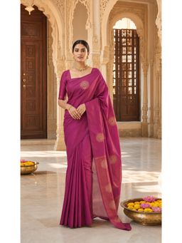 AMRUTKALA SAREES - Pink Designer Banarasi Silk Kanjivaram Solid Saree with Unstitched Blouse