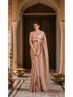 AMRUTKALA SAREES - Beige Designer Banarasi Silk Kanjivaram Solid Saree with Unstitched Blouse