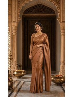 AMRUTKALA SAREES - Brown Designer Banarasi Silk Kanjivaram Solid Saree with Unstitched Blouse
