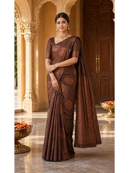 AMRUTKALA SAREES - Brown Designer Banarasi Silk Kanjivaram Solid Saree with Unstitched Blouse