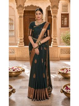 AMRUTKALA SAREES - Green Designer Banarasi Silk Kanjivaram Solid Saree with Unstitched Blouse
