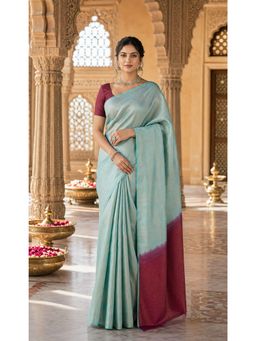 AMRUTKALA SAREES - Blue Designer Banarasi Silk Kanjivaram Solid Saree with Unstitched Blouse