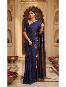AMRUTKALA SAREES - Navy Blue Designer Banarasi Silk Kanjivaram Solid Saree with Unstitched Blouse