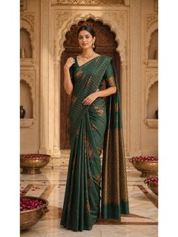 AMRUTKALA SAREES - Green Designer Banarasi Silk Kanjivaram Solid Saree with Unstitched Blouse