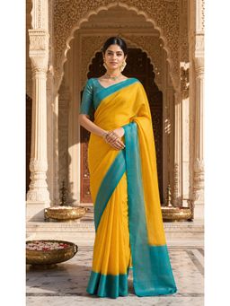 AMRUTKALA SAREES - Yellow Designer Banarasi Silk Kanjivaram Solid Saree with Unstitched Blouse