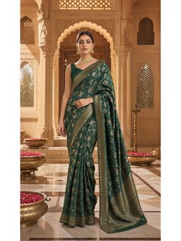 AMRUTKALA SAREES - Dark Green Designer Banarasi Silk Kanjivaram Solid Saree with Unstitched Blouse