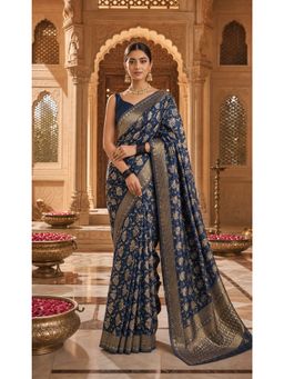 AMRUTKALA SAREES - Navy Blue Designer Banarasi Silk Kanjivaram Solid Saree with Unstitched Blouse