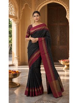 AMRUTKALA SAREES - Black Designer Banarasi Silk Kanjivaram Solid Saree with Unstitched Blouse