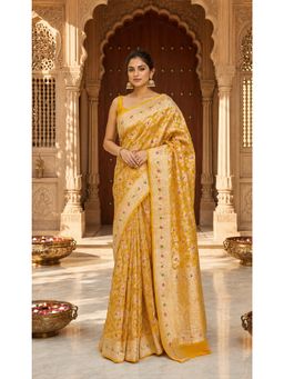 AMRUTKALA SAREES - Mustard Designer Banarasi Silk Kanjivaram Solid Saree with Unstitched Blouse