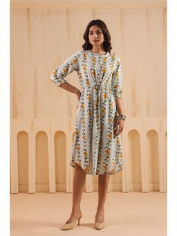 SAVI - Sky Blue Cotton Printed A-Line Dress