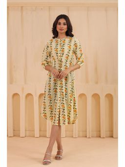 SAVI - Yellow Cotton Printed A-Line Dress