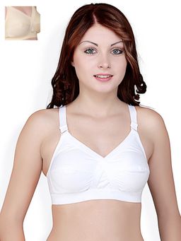 Floret - Pack Of 2 Solid Full Coverage Bra - White & Skin