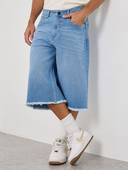 Styli - Men Denim Raw Hem Detail Jorts Shorts