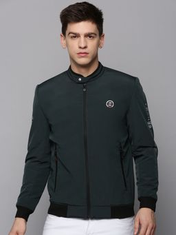 SHOWOFFFF - Mens Stand Collar Teal Solid Open Front Jacket