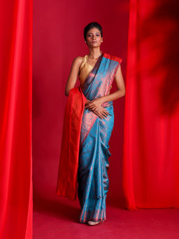 Beatitude - Blue Woven Banarasi Saree with Unstitched Blouse