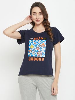 Clovia - Graphic & Text Print Top in Blue