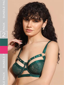 Da Intimo - Pink & Green Rivet Design Underwired Bras (Pack of 2)