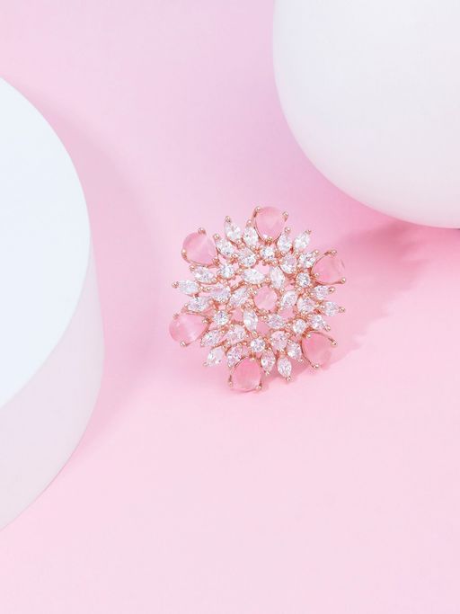 Zaveri Pearls Pink Dazzling Cubic Zirconia Party Bling Statement Brass Ring-ZPFK15437