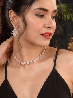 Saraf RS Jewellery - Rose Gold Plated Cz Studded Geometric Minimal Necklace Jewellery Set