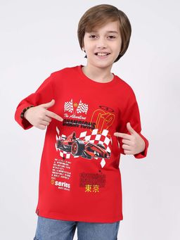 Monte Carlo - Boy's Red Round Neck Full Sleeve T-Shirt
