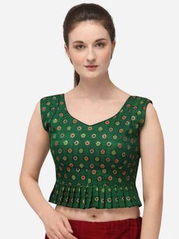 Amrutam Fab - Womens Jacquard Green Stiched Blouse With V Neck