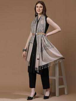 SWI STYLISH - Womens Light Beige Aari Embroidered Wool Stole (Medium)