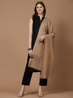 SWI STYLISH - Women Beige Silky Aari Embroidery Wool Shawl (Large)