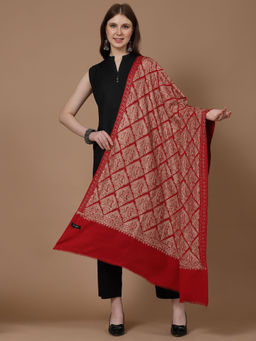 SWI STYLISH - Women Maroon Wool Shawl with Silky Golden Aari Embroidery (Large)