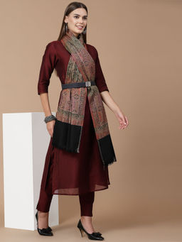 SWI STYLISH - Women Black Kani Wool Shawl (Large)