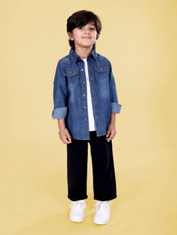 KiddoPanti - Boys Half Sleeve T-Shirt with Denim Shirt and Chinos Pant (Set of 3)