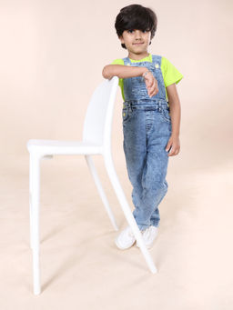 KiddoPanti - Boys Knitted Mini Monster T-Shirt with Denim Dungaree