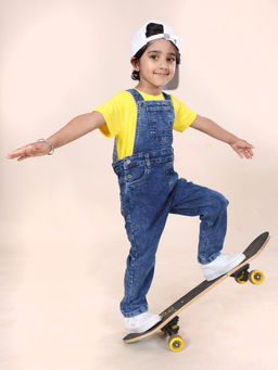 KiddoPanti - Boys Knitted Honey Bee Printed T-Shirt with Denim Dungaree