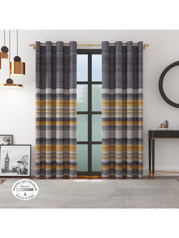 HomeTown - Nora Print Jacquard Set of 2 Dim Out Xl Door Curtain in Charcoal Color