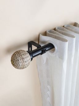 The Decor Mart - 48"-88" Wicker Weave Finial Extendable Curtain Rod Black 19Mm (Hardware Included)