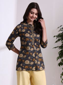Jaipur Kurti - Women Grey Pure Cotton Embroidered Straight Kurta