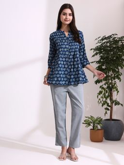 Jaipur Kurti - Women Indigo Pure Cotton Abstract A-Line Kurta
