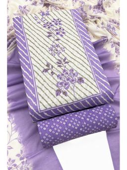 HANDME - Women Purple Cotton Floral Unstitched Kurta with Pant and Dupatta