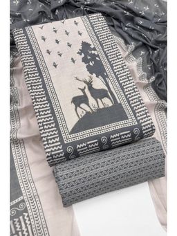 HANDME - Women Grey Cotton Abstract Unstitched Kurta with Pant and Dupatta