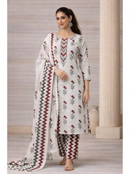 HANDME - Women Multi-Color Cotton Floral Unstitched Kurta with Pant and Dupatta