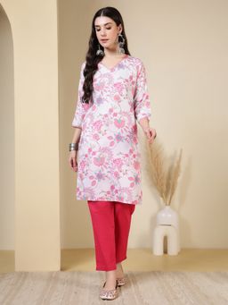 Jaipur Kurti - Women Grey Viscose Rayon Floral Straight Kurta