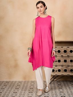 InWeave - Women Pink Rayon Solid A-Line Kurta
