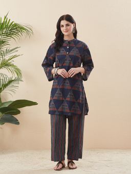 MOKOSH - Navy Blue Women Cotton Printed Kurta and Palazzo