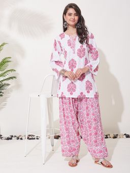 MOKOSH - Pink Women Cotton Floral Printed Kurta and Palazzo
