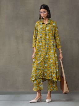 Black & Blah Blah - Yellow Viscose Rayon Floral Print Co-ord Set