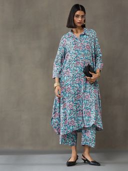 Black & Blah Blah - Blue Viscose Rayon Floral Print Co-ord Set