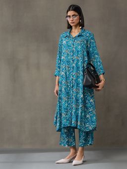 Black & Blah Blah - Women Blue Viscose Rayon Floral Print Co-ord Set