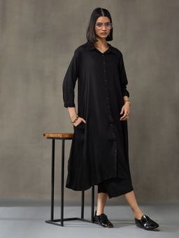 Black & Blah Blah - Black Viscose Rayon Solid Co-ord Set